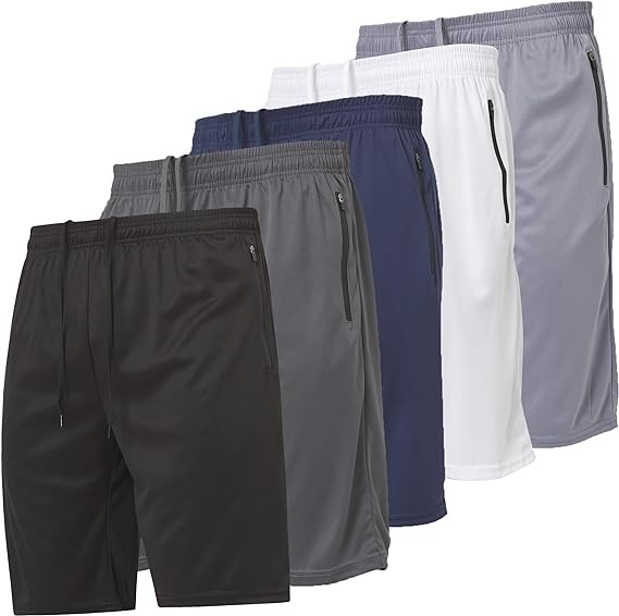 Ultra Performance Men’s 5-Pack Athletic Running Shorts – Gym, Basketball & Training Shorts with Zippered Pockets