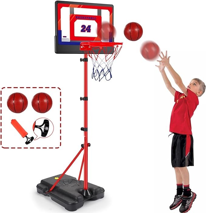 Kids Basketball Hoop Adjustable Height 3.5 ft-6.2 ft Indoor & Outdoor Portable Toddler Basketball Goal with Ball Pump Yard Games Coolest Toys for Boy Girl Age 2-4-6