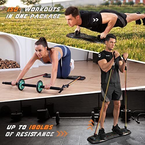 LALAHIGH Portable Home Gym System: Large Compact Push Up Board, Pilates Bar & 20 Fitness Accessori