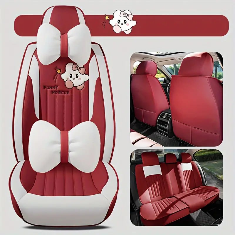 Car Seat Cushion Four Seasons Universal Seat Cover Fully Encircling Seat Cushion Faux Leather New Cartoon Goddess Special Breathable Seat Cover