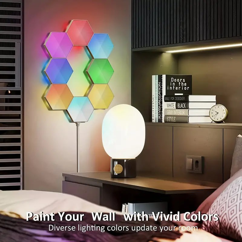 10pcs Hexagon Lights With Remote Sound Control Ligh Smart DIY Hexagon Wall Lights, Dual Control Hexagonal LED Light Wall Panels With USB