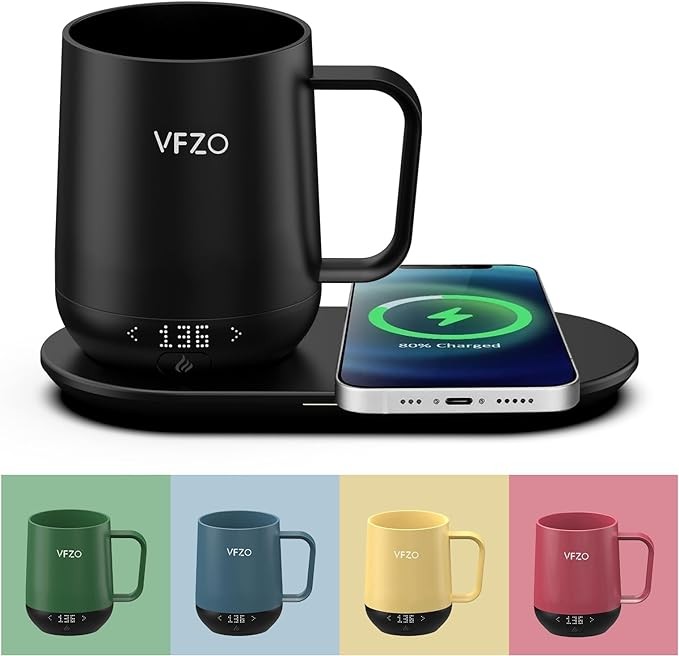 VFZO Temperature Control Smart Mug, Self Heating Coffee Mug LED Display, 180 Min Battery Life