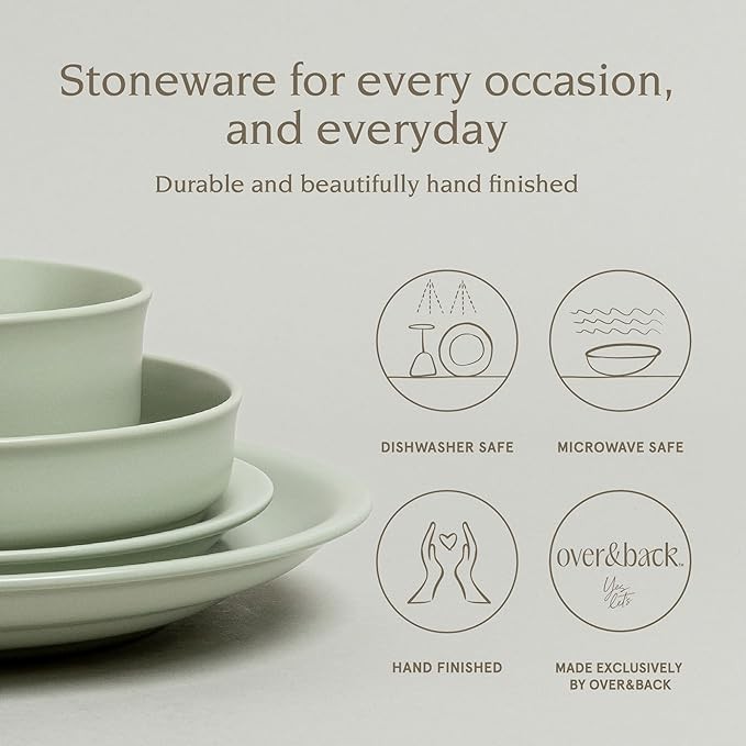 over&back Rim Dinnerware Set - Stoneware Dishes - Comes with 4 Dinner Plates, Salad Plates, Cereal Bowls, and Dinner Bowls - 16-Piece All-Occasion Place Settings - Serves Four - Semi