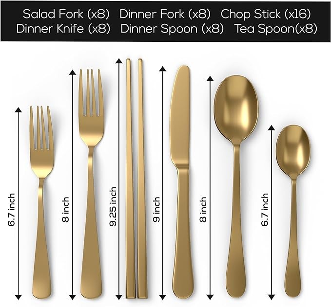 Homwoody Premium Stainless Steel 56-Piece Flatware Cutlery Set(Gold)-Silverware set for 8-Luxurious Home Kitchen Dinnerware Sets-Great Kitchen Accessories