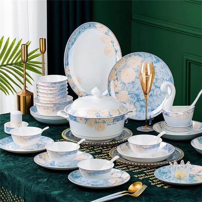 ZHcowe 60 Piece Bone China Tableware Sets Food Bowl Sushi Dishes Ramen Plates Dinner Set Utensils for Kitchen Accessories