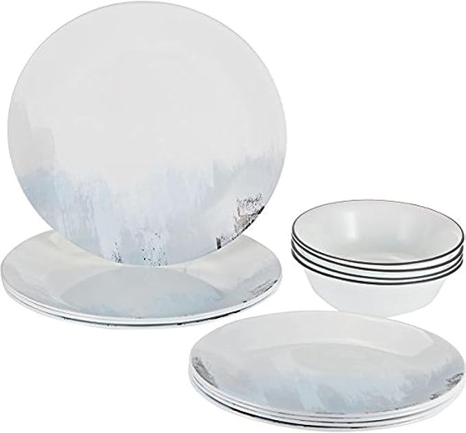 Corelle Tranquil Reflection Chip & Break Resistant 12pc Dinner Set, Service for 4, Blue/Grey, 27.94 x 12.38 x 26.67 cm