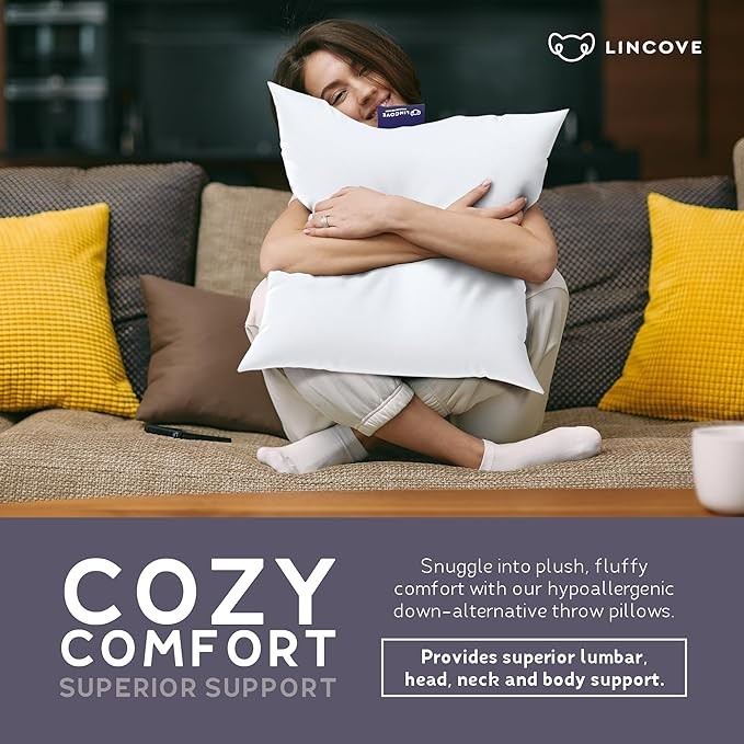 Lincove Euro Throw Pillow Insert Square 24"x24" Pillow – Made in Canada, 100% Cotton Shell, Down Alternative Filling, Vegan-Friendly, Hypoallergenic