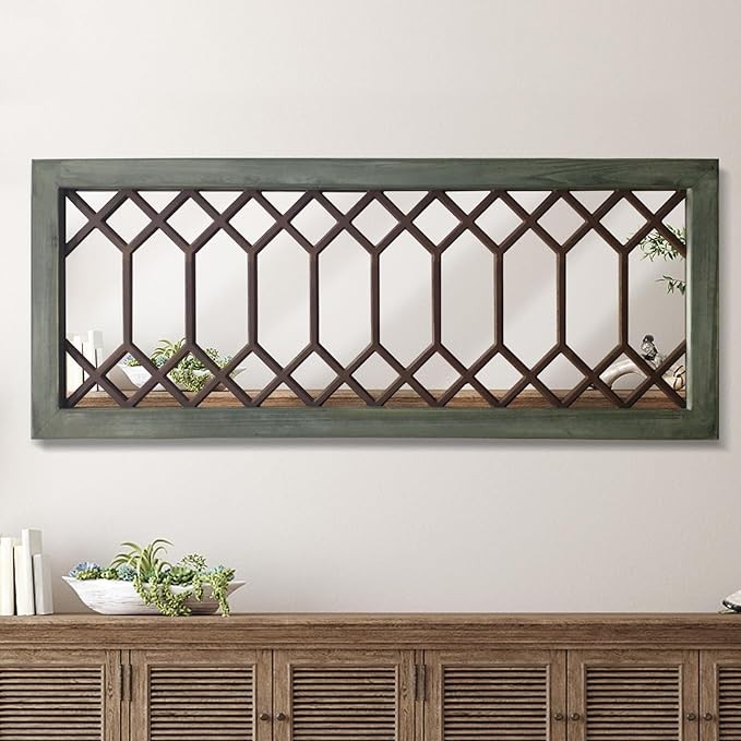 TopCity Farmhouse Mirror Decorative Rustic Wall Mirror Large Vintage Wooden Framed Wall Decor for Bedroom, Living Room,Entryway,43.3X 17.7inch