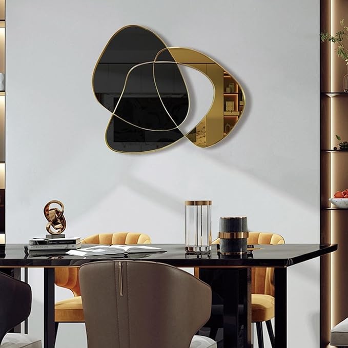 Metal Wall Art Modern Wall Mirror Decor Unique Irregular Wall Decor Aesthetic 32"×30"Large Abstract Wall Decoration for Living Room Bedroom Office Vintage Home Decor Wall Sculpture Black & Gold