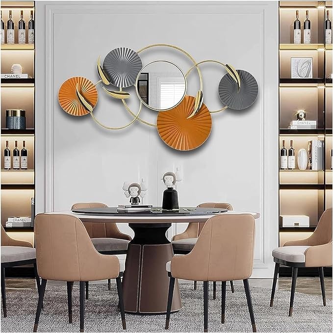 famlycokli Large Round Mirror for Living Room 39"x 20" Metal Wall Mirrors, Wall Mounted Decorative Gold Round Mirrors for Entrance, Bedroom