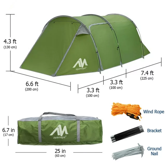 4/5 Person Family Tunnel Tent for Camping,iClover 2 Room Ultralight Backpacking Tent with Front Vestibule, Waterproof Double Layer Classic 4 Season Tents, Easy Setup for Outdoor Sports