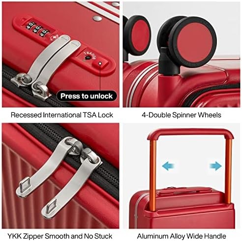 Mixi Carry On Luggage 20'' Suitcase with Front Laptop Pocket, Wide Handle Rolling Travel Suitcases PC Hardshell with Aluminum Frame Spinner Wheels & TSA Lock, Carry