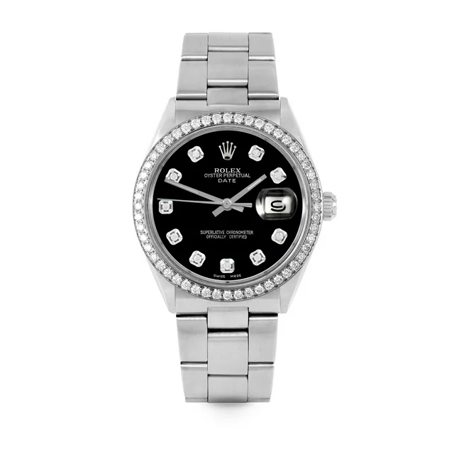 Pre-Owned Rolex 1500 Men's 34mm Date Wristwatch Black Diamond (3 Year Warranty) (Good)