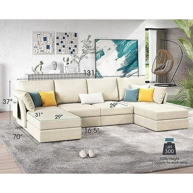Papajet Modular Sectional Sofa, 6 Seats U-shaped Oversized Couch with Storage , Ottomans