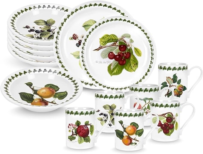 Portmeirion Pomona 24 Piece Earthenware Dish Set | Dinnerware Set for 6 | Dinnerware Set | Includes Dinner Plates, Salad Plates, Mugs, Cereal Bowls Multicolor