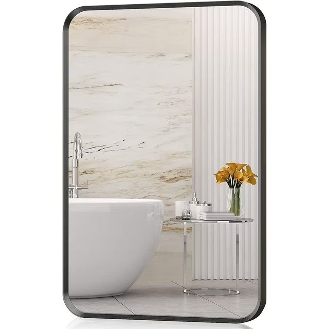 Muzuli 20x30 inch Black Framed Rectangle Mirror Bathroom Mirror for Wall Decor Hangs Horizontally or Vertically for Bathroom Bedroom LivingRoom Entryway