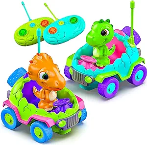MindSprout Dino Chasers Set of 2 Remote Control Car for Toddler, Kids Toys Age 2 3 4 5, Boys & Girls Birthday Gift, Dinosaur Toy 2