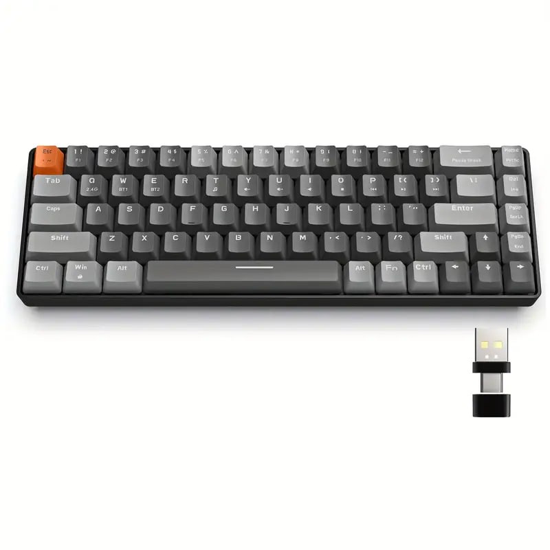 K68 60% Wireless Mechanical Keyboard, Wireless 5.0/2.4GHz With Dual Mode 2-in-1 Receiver, Compact 68