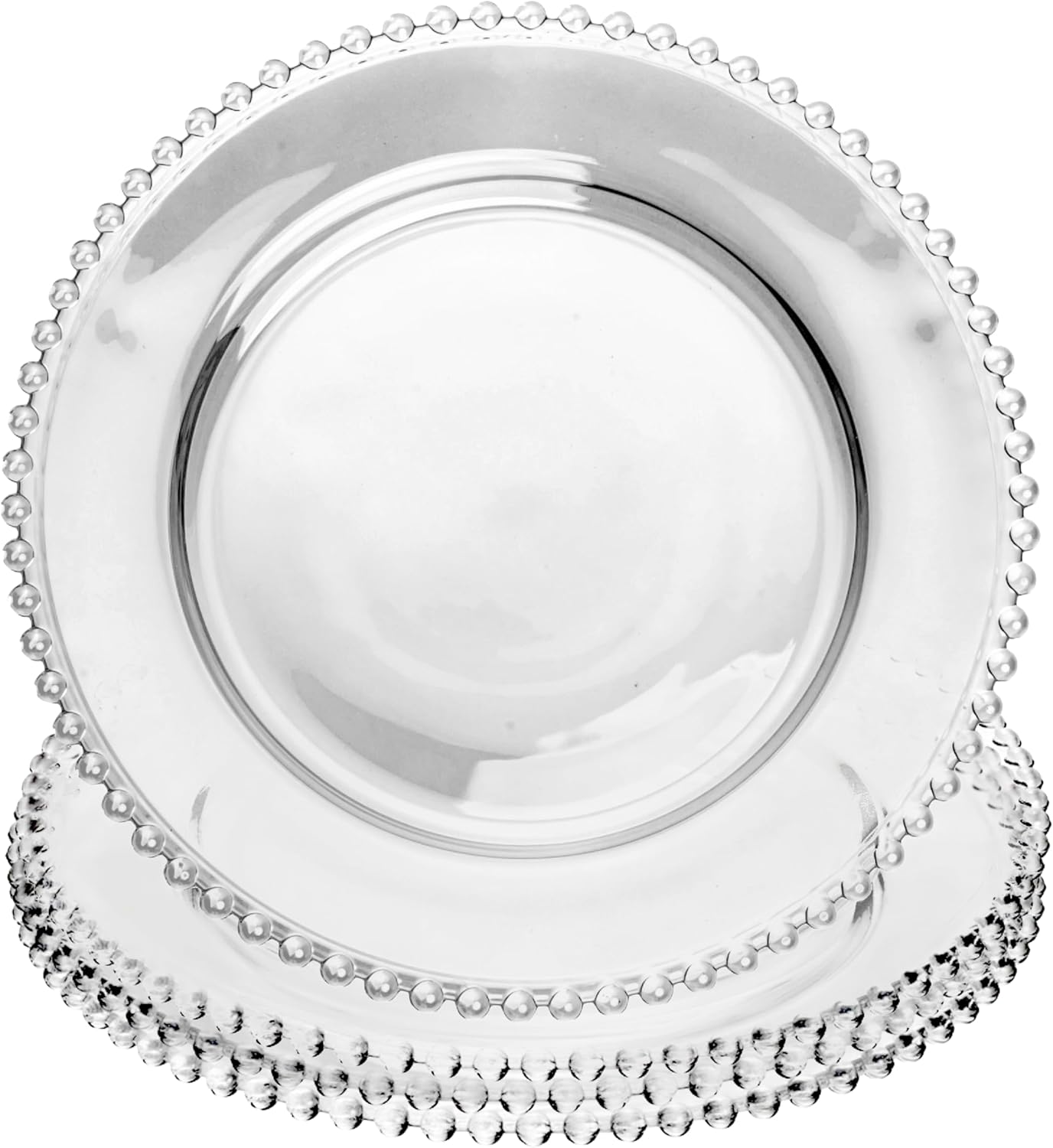 WOLFF - Set of 4 Pearl Beaded Crystal Charger Plates - Hosting Adornment, Dinner Accessories, Decorative Dish, Crystal Kitchen Utensils Set - Luxury Glasswear, Dish Set