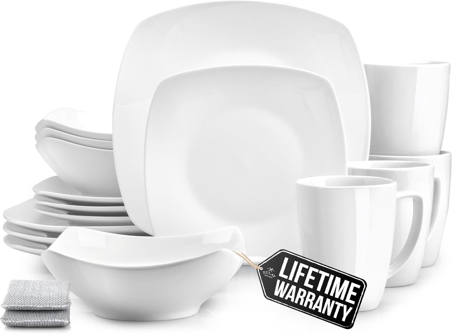 Zulay 16-Piece Dinnerware Set for 4 - Premium Quality Porcelain Dishes Set - Dishwasher Safe, Microwave Safe Plates and Bowls Set - Service of 4 White Dinner Plates