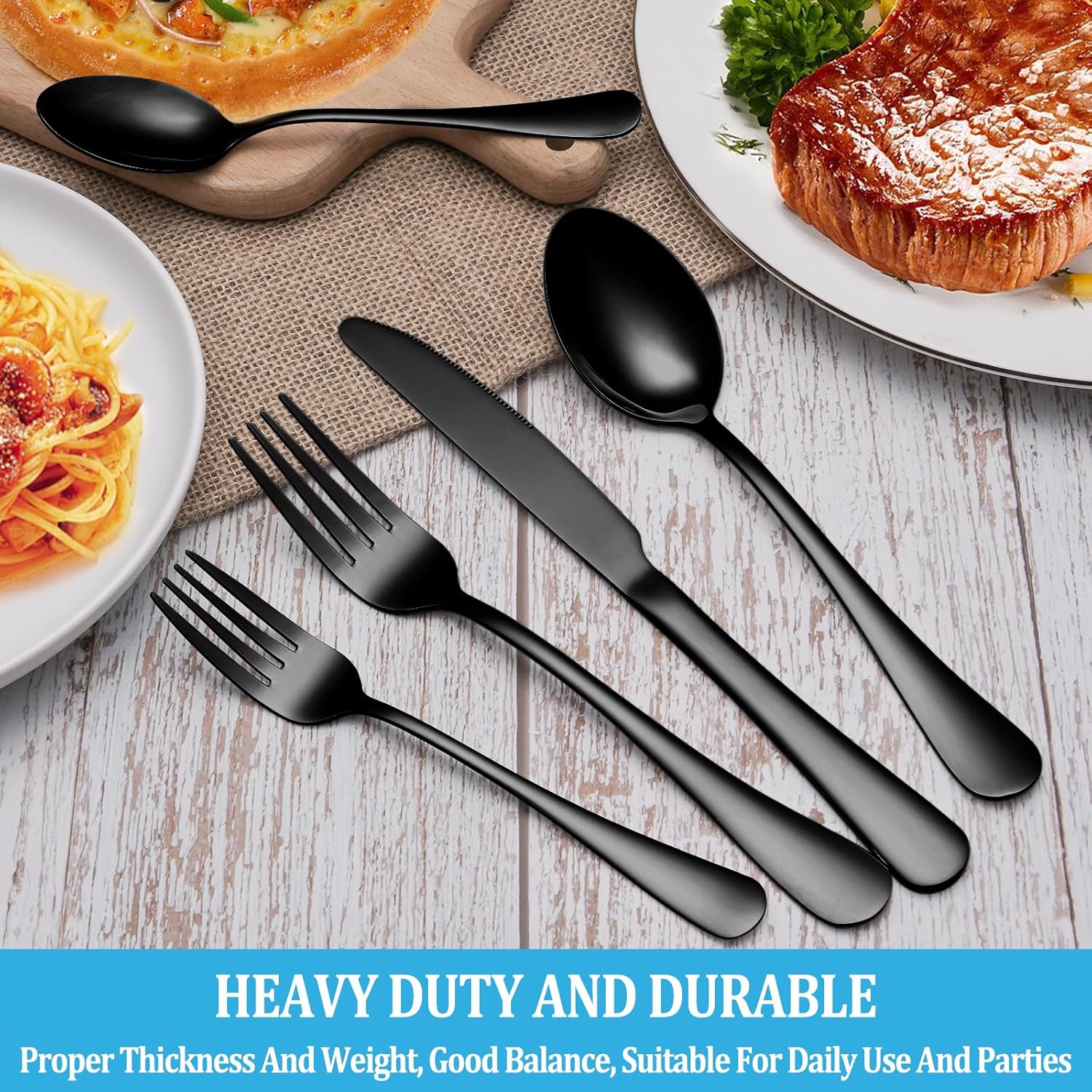 Matte Black Silverware Set, Satin Finish 20
