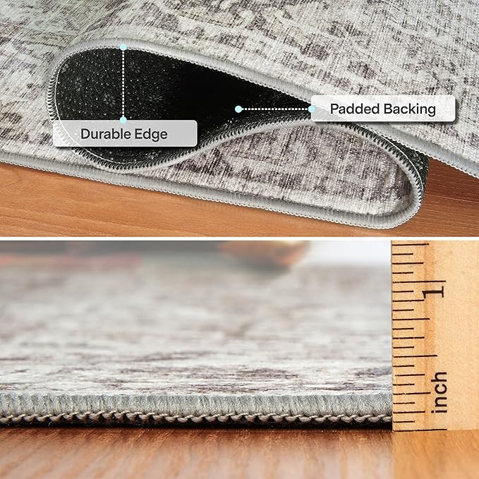 Way Fair Machine Washable Area Rug - Living Room Bedroom Bathroom Kitchen Entryway Office - Padded Low Pile Stain Resistant Premium - Boho Farmhouse Vintage - Lyle - Beige Ivory 7'6" x 9'6"